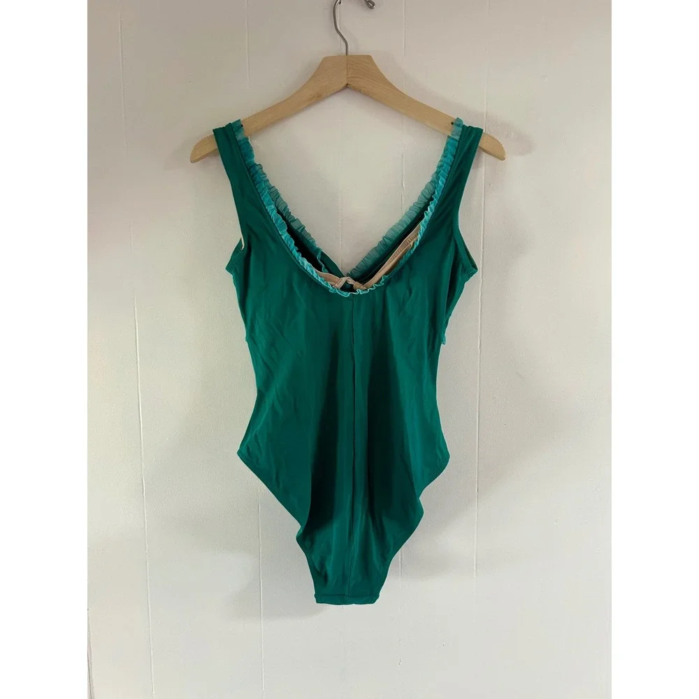 Karla Colletto Basics Ruffle V-neck One Piece & Skirt in Lichen Green‎ sz 12